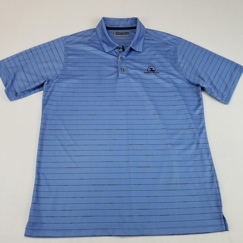 Pebble Beach Polo Shirt Mens XL Blue Striped Dry-Luxe Performance Golf Links NEW